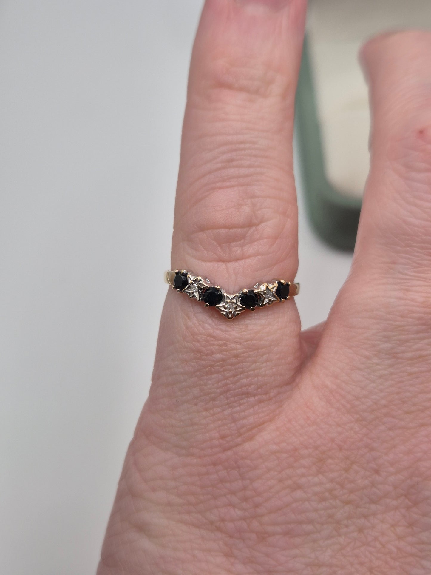 9ct gold sapphire and diamond wishbone ring