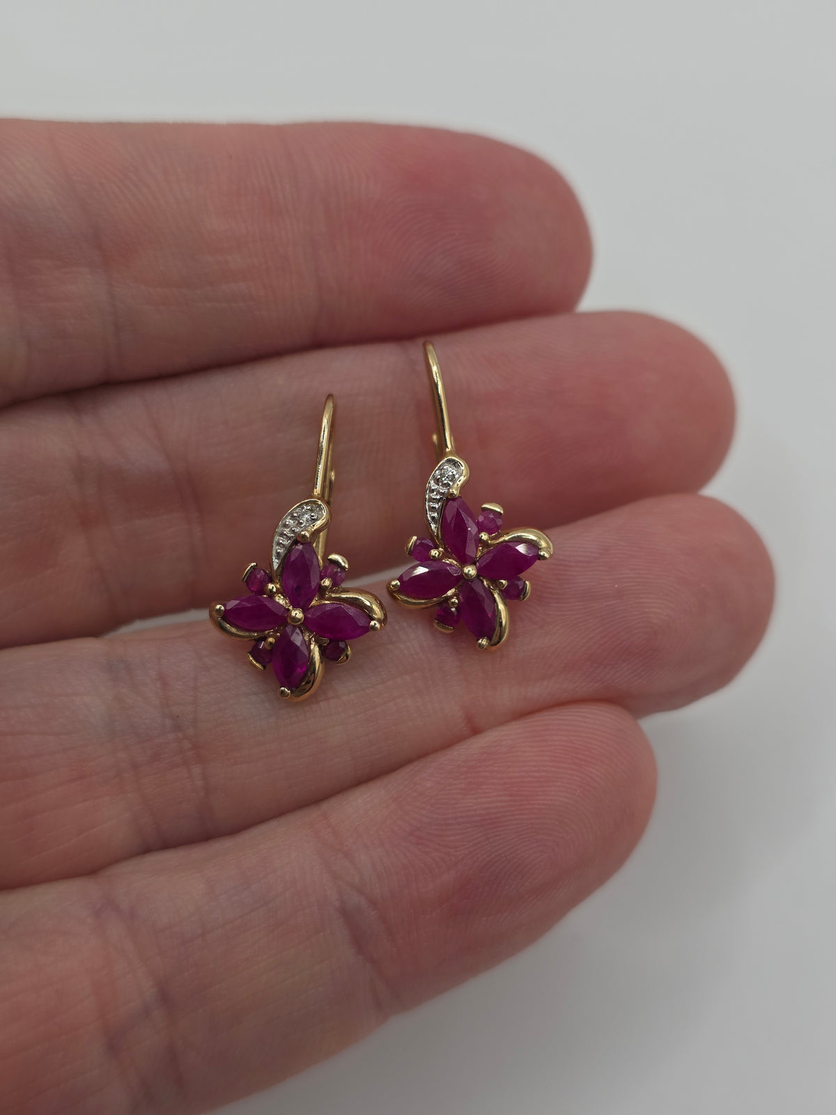 9ct gold ruby and diamond earrings