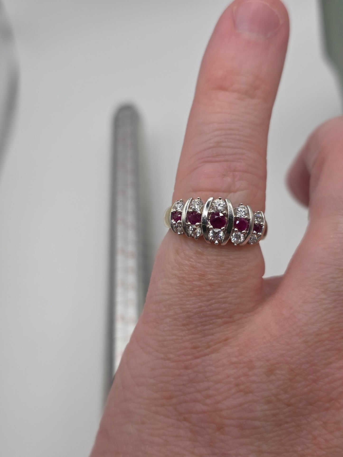 9ct gold ruby and cz ring