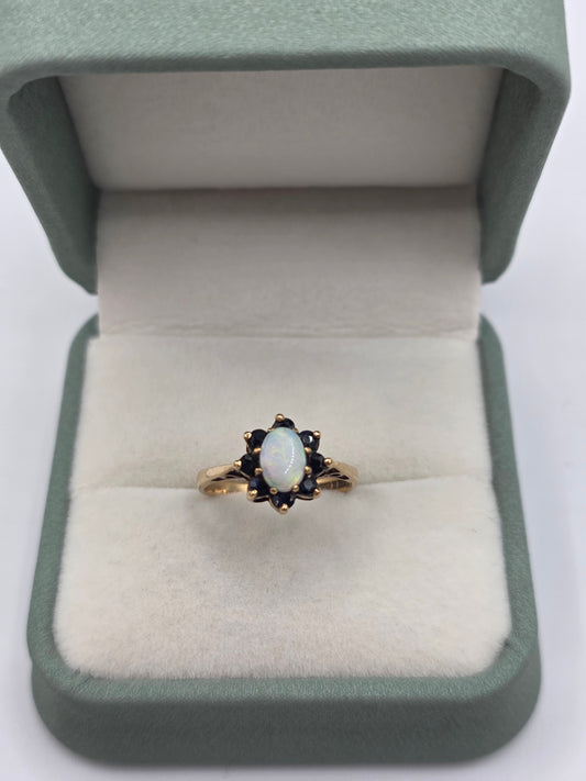 9ct gold opal and sapphire ring