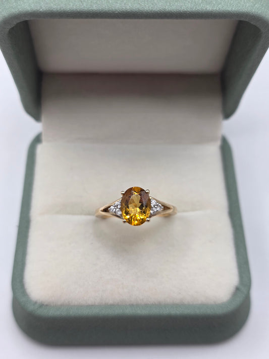 9ct gold citrine and zircon ring