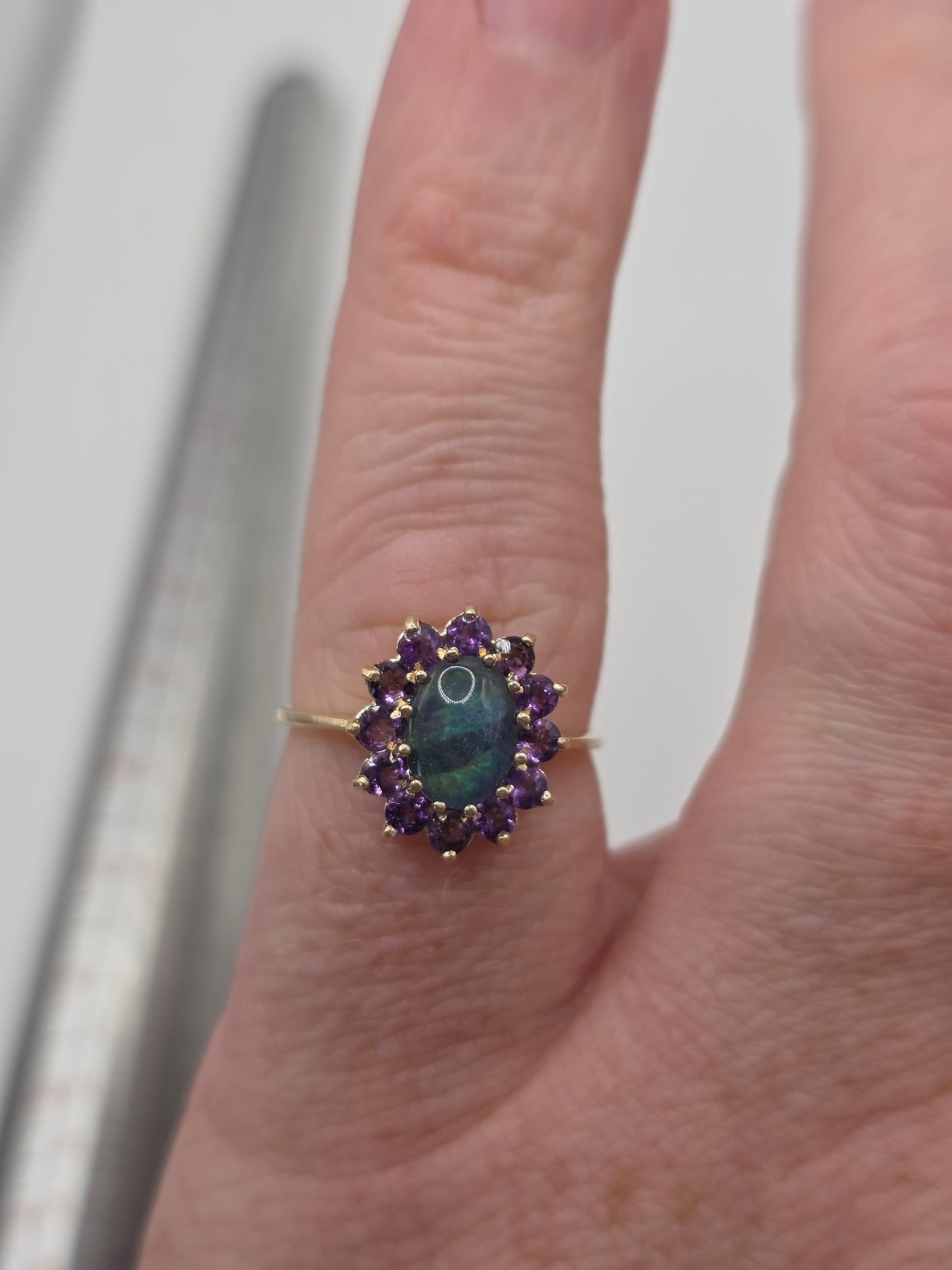 9ct gold opal triplet and amethyst ring