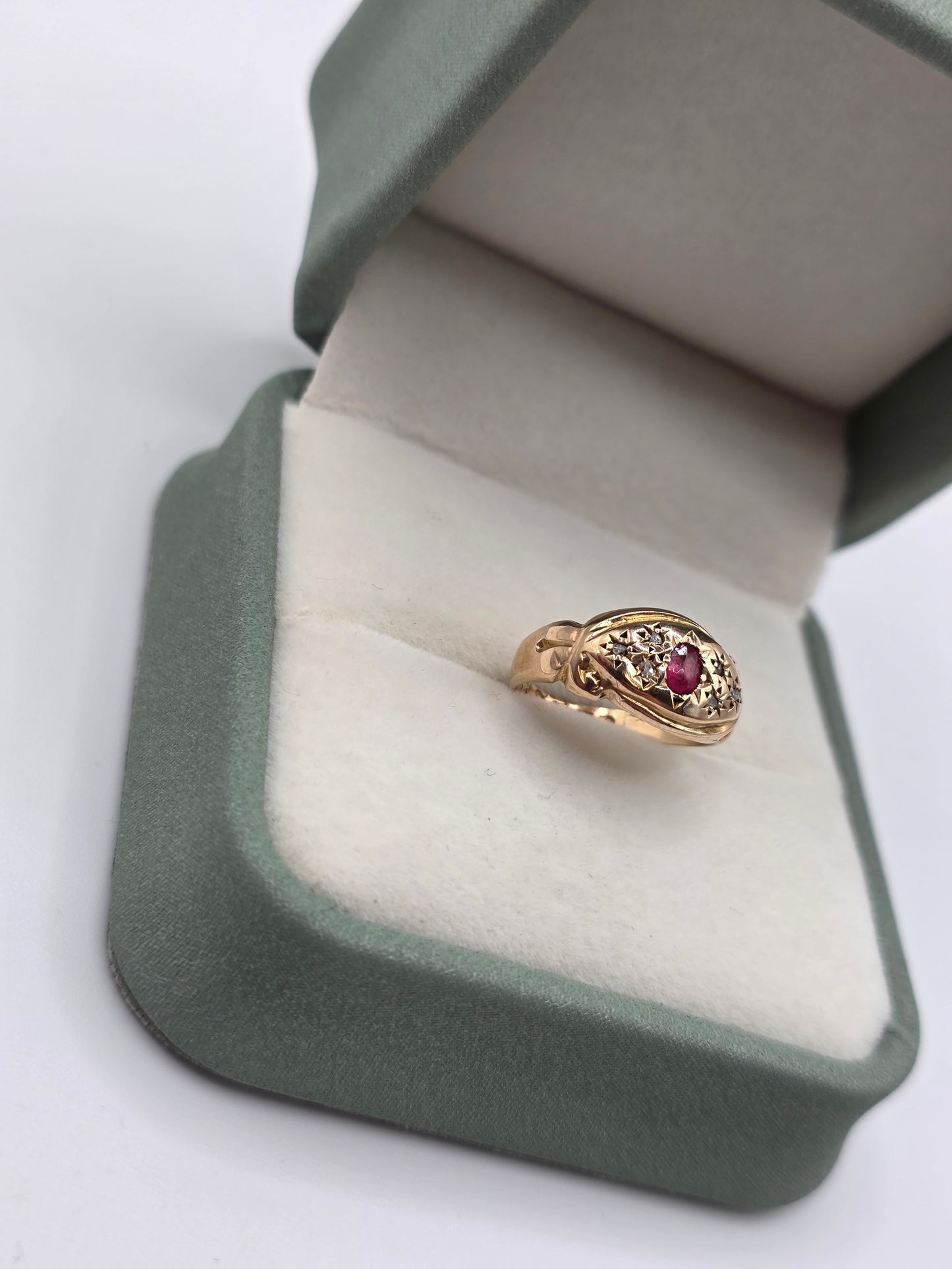 9ct gold ruby and diamond gypsy ring