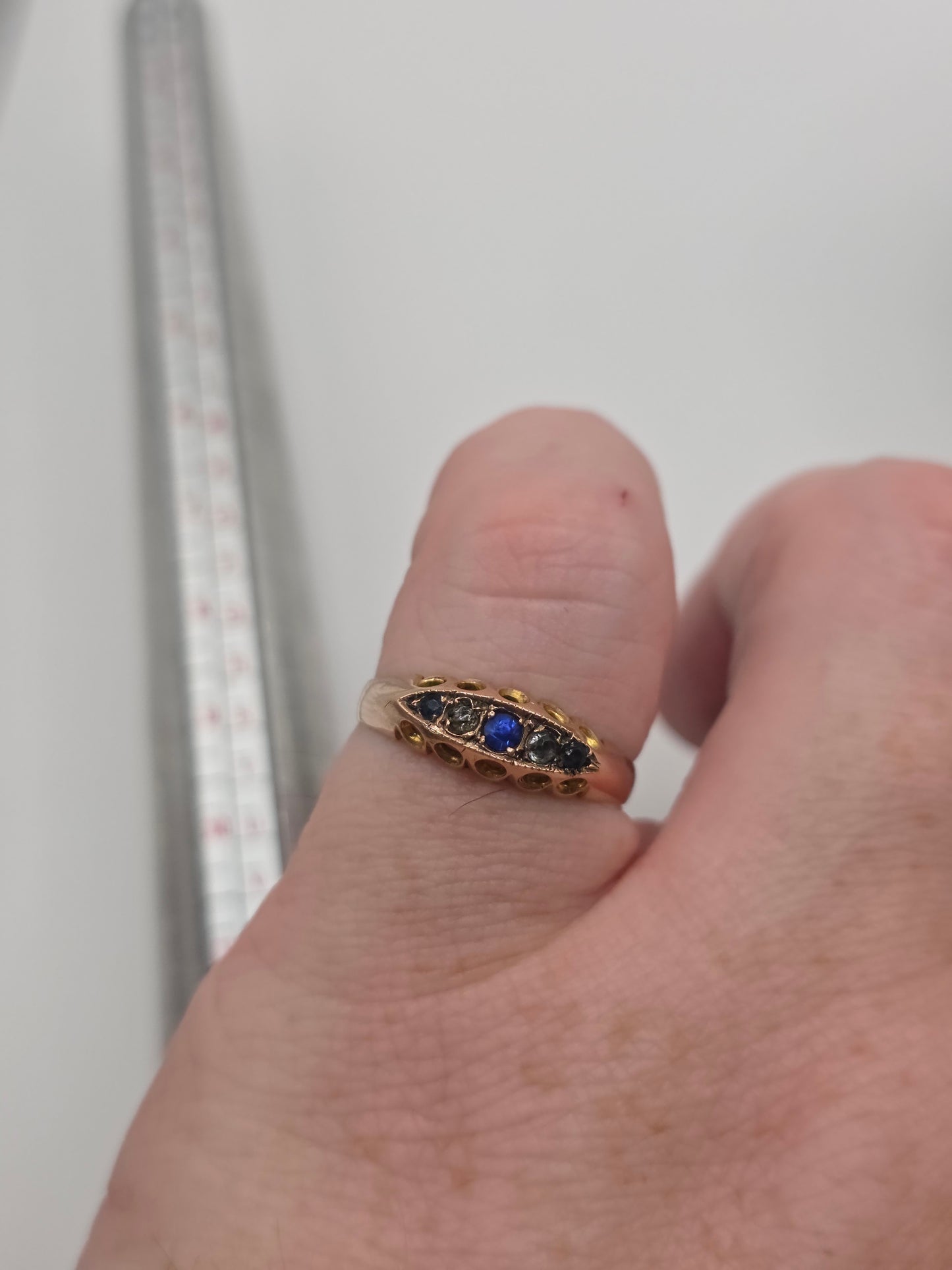9ct rose gold sapphire and paste gypsy ring