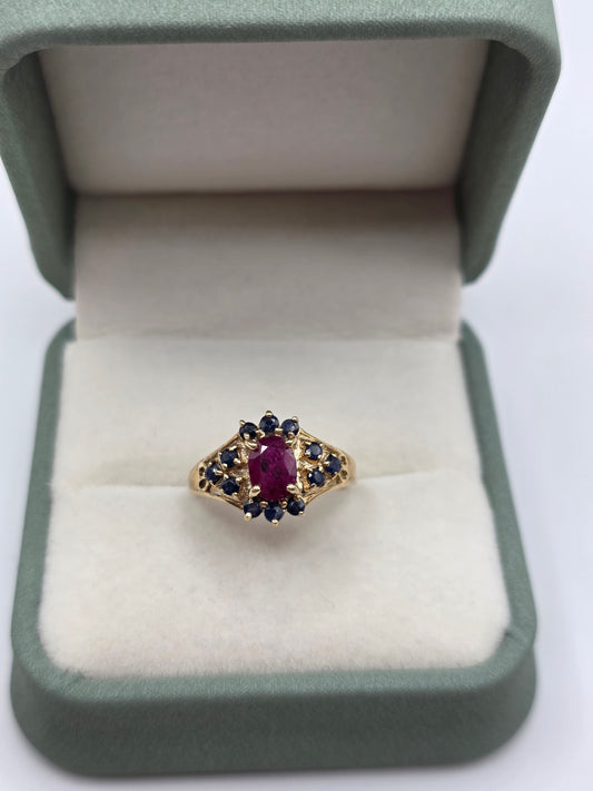 9ct gold ruby and sapphire ring