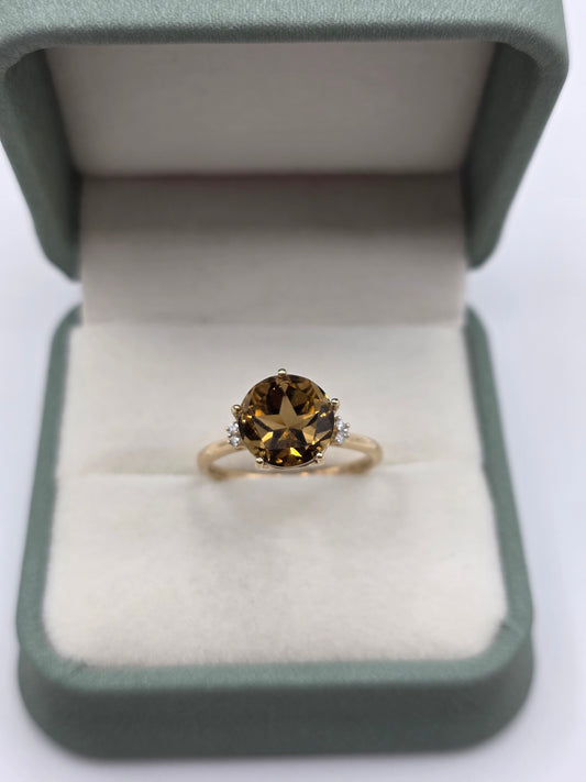 9ct gold citrine and diamond ring