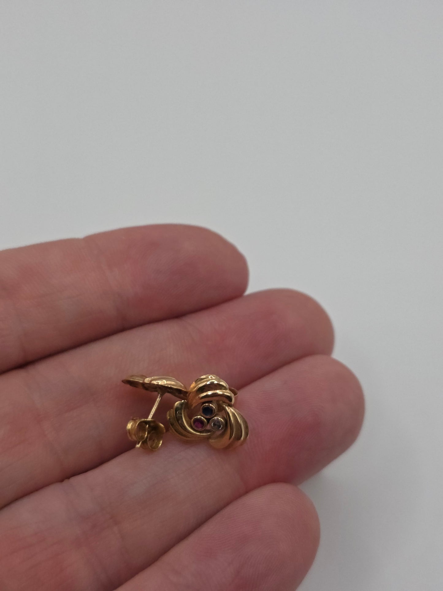 9ct gold garnet, sapphire and topaz earrings