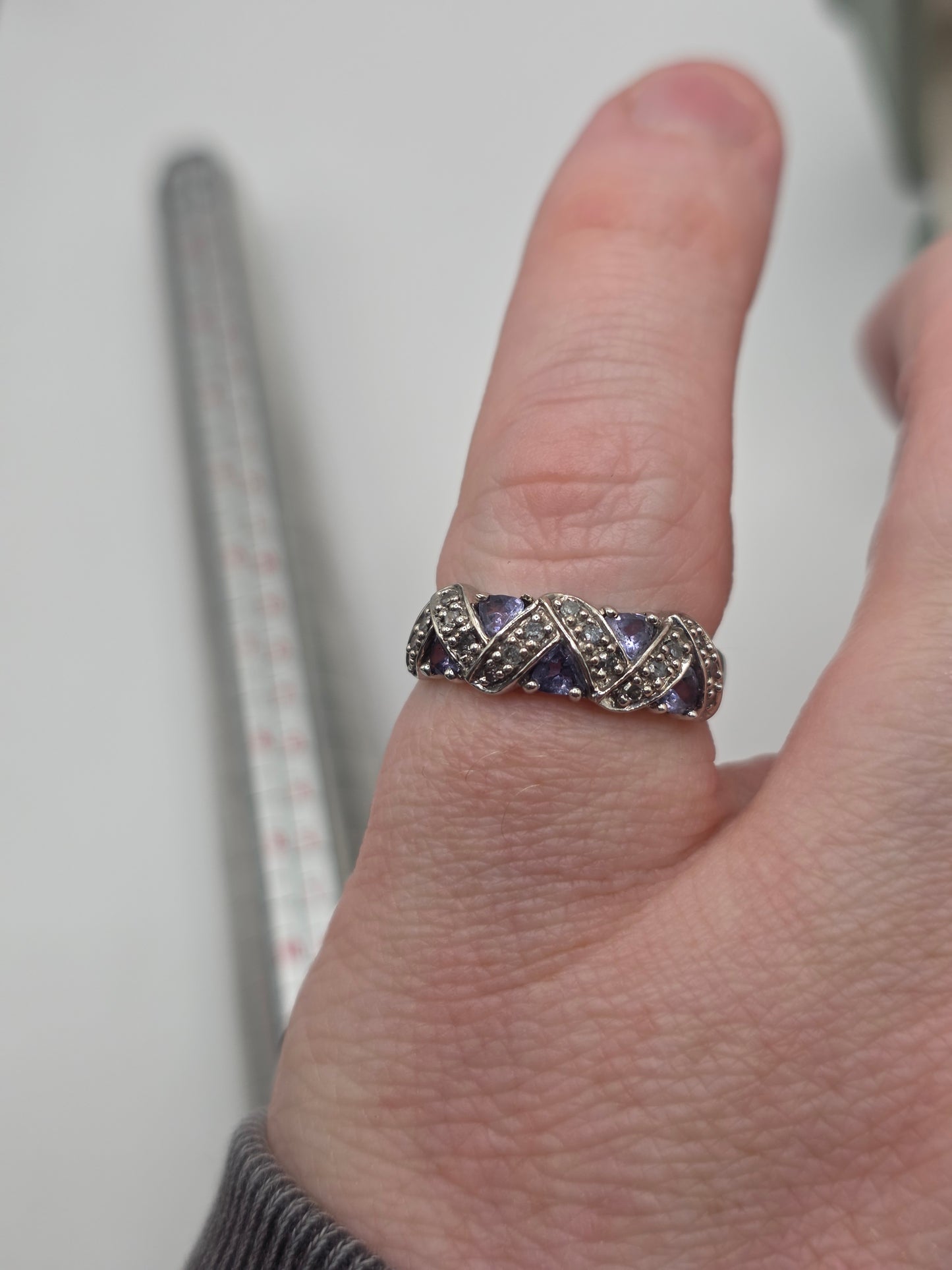 9ct white gold tanzanite and diamond ring