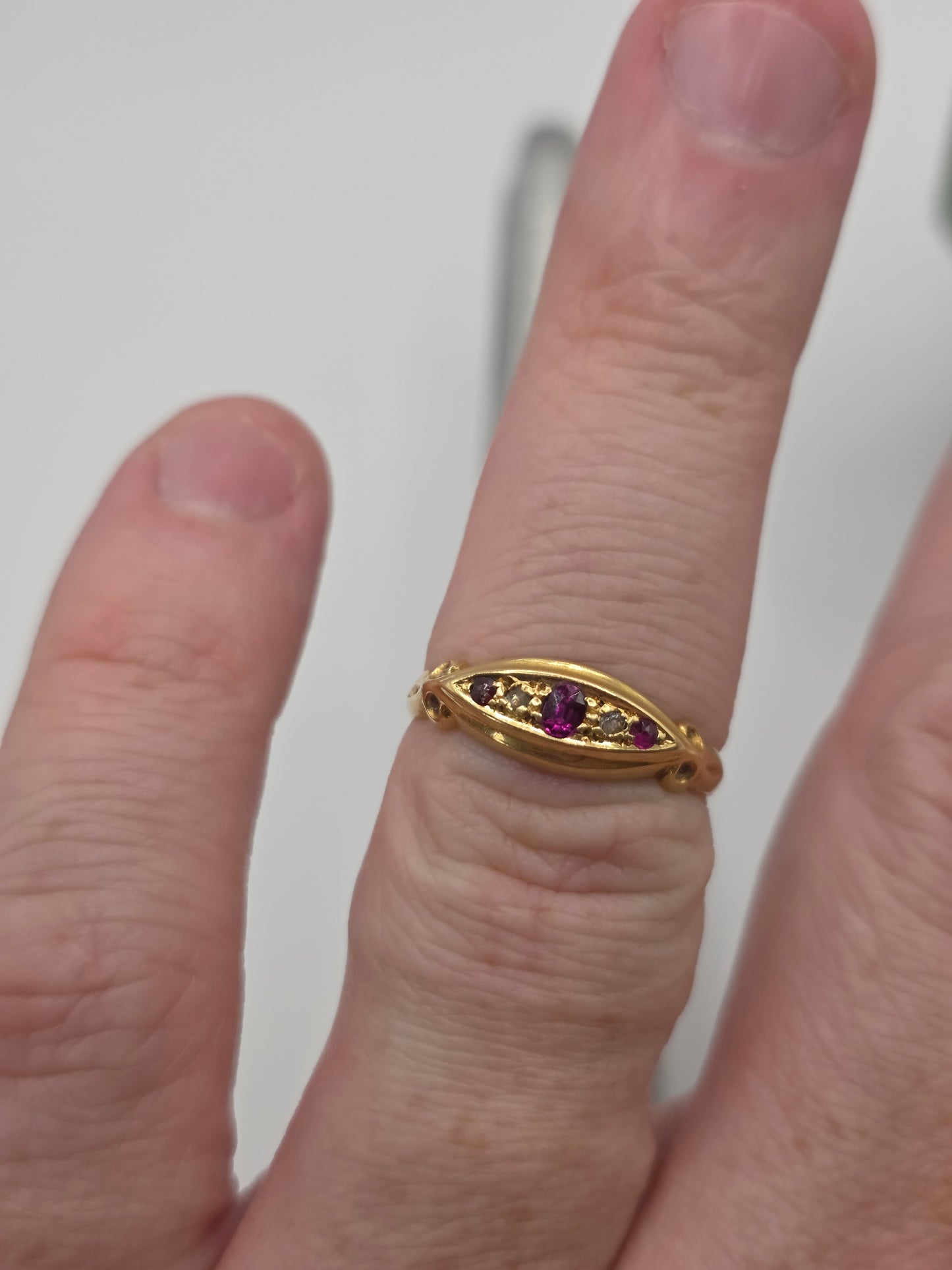 Antique 18ct gold ruby and diamond gypsy ring