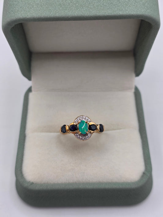 9ct gold opal doublet, sapphire and white zircon ring