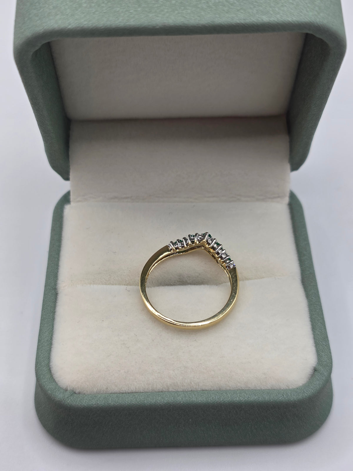 9ct gold emerald and diamond wishbone ring