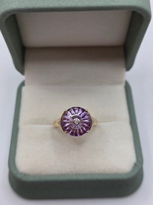 Glen lehrer 9ct gold amethyst and diamond ring