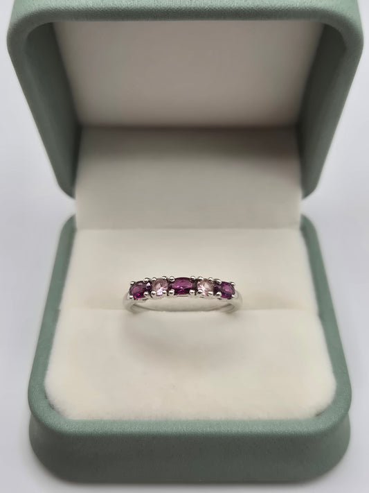 9ct white gold rhodolite garnet and pink spinel ring