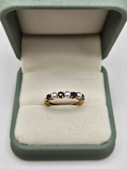 9ct gold amethyst and pearl ring