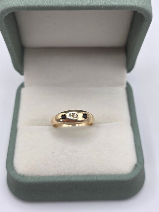 9ct gold sapphire and diamond gypsy ring