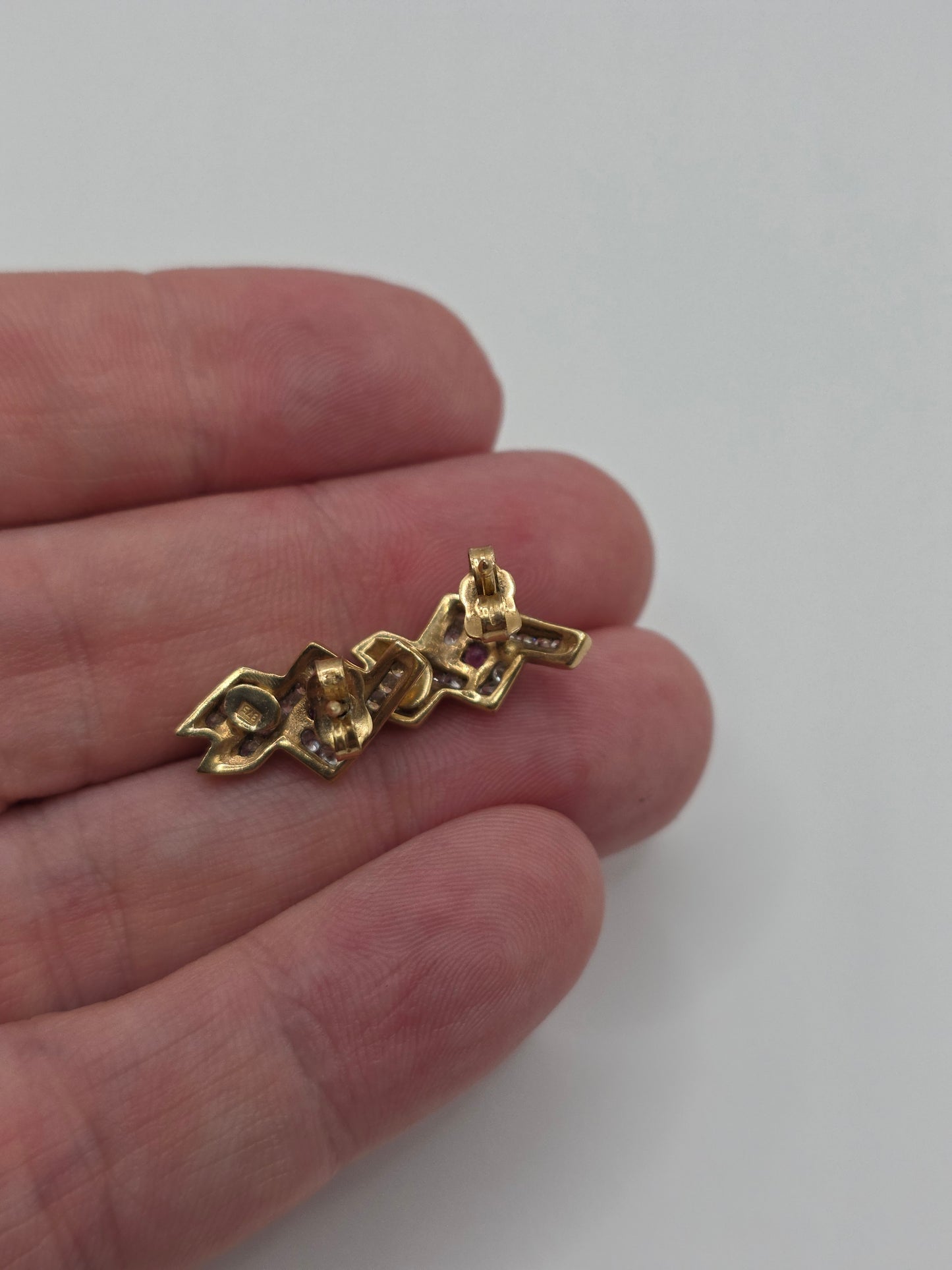 Heavy 9ct gold ruby and diamond earrings