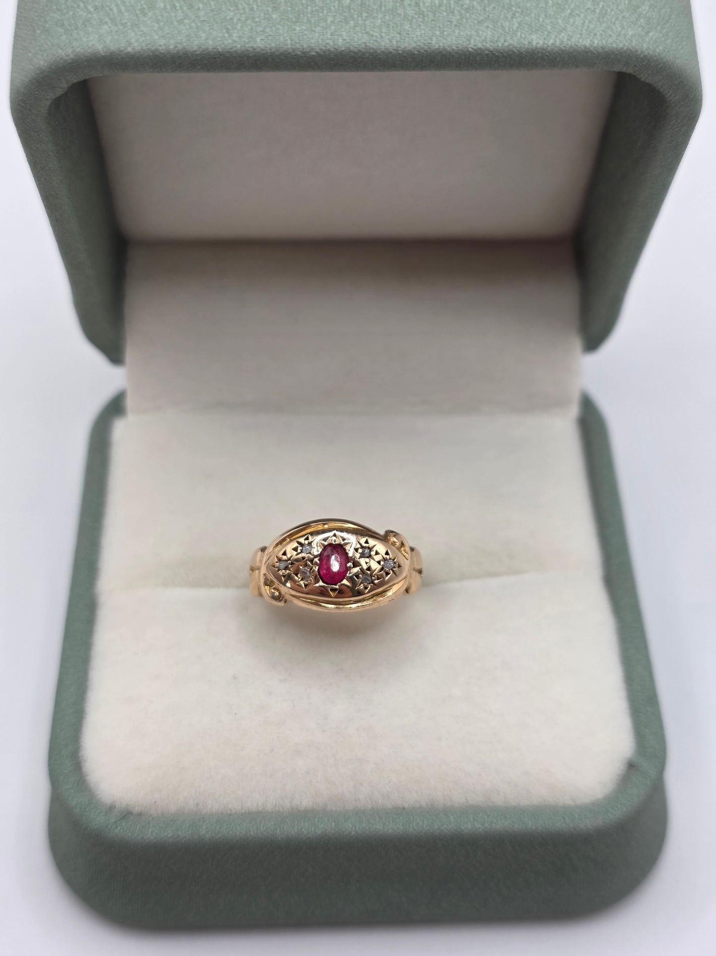 9ct gold ruby and diamond gypsy ring