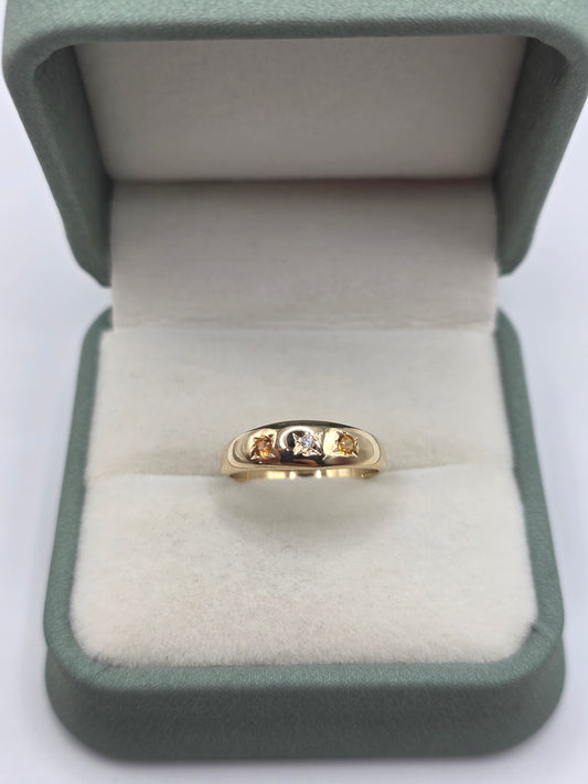 9ct gold citrine and diamond gypsy ring