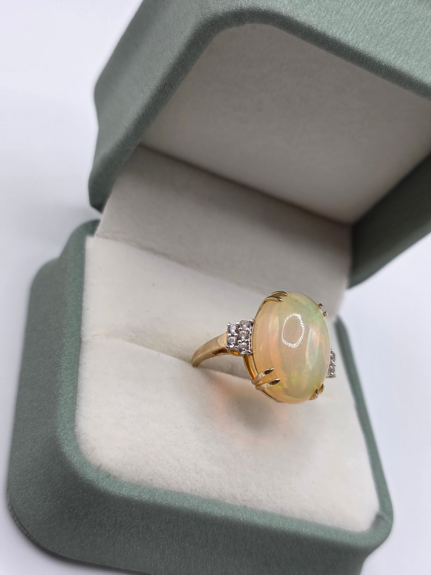 9ct gold opal and white spinel ring