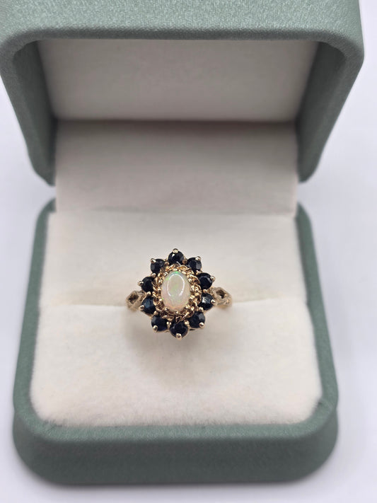 9ct gold opal and sapphire ring