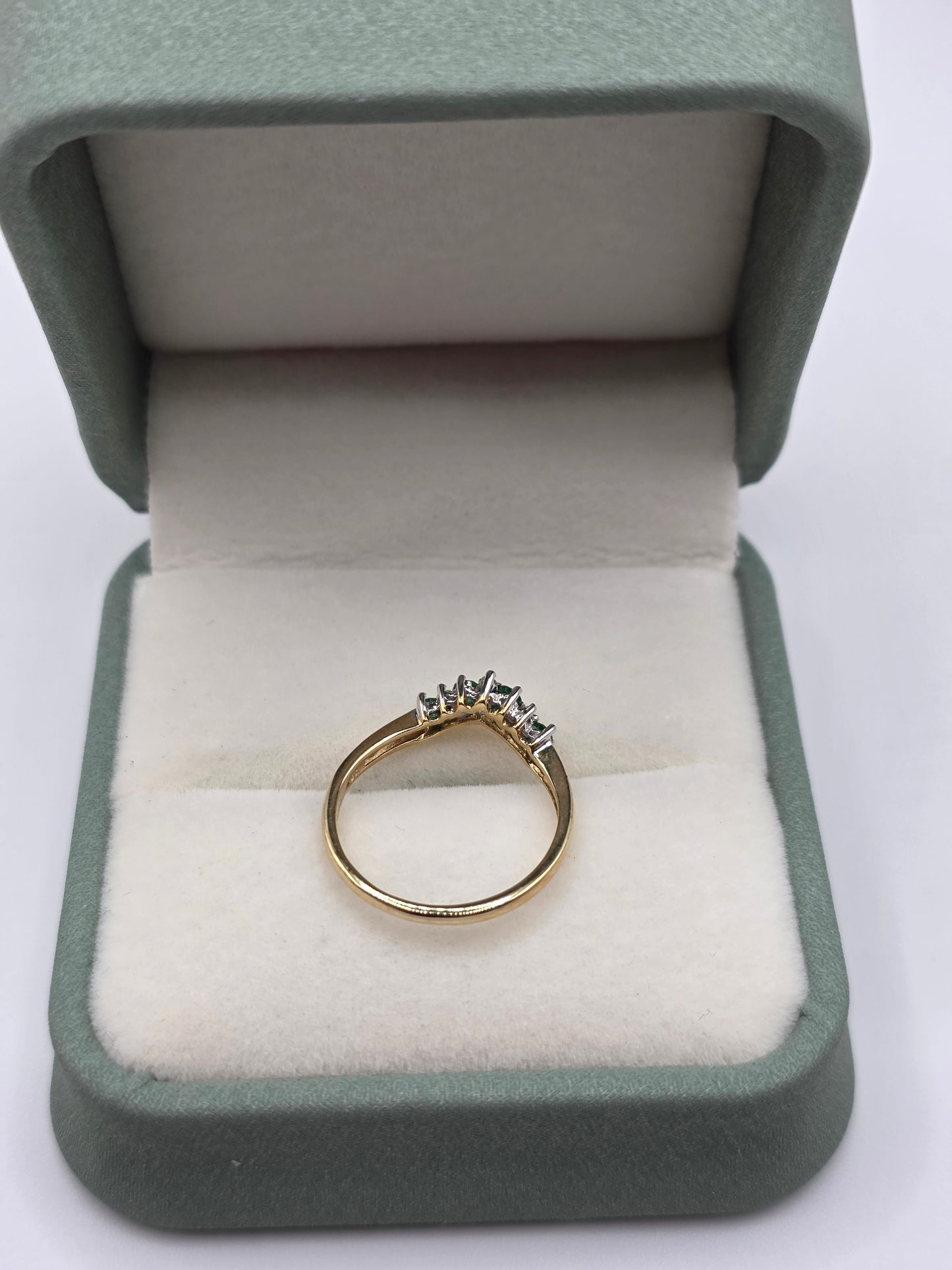 9ct gold emerald and diamond wishbone ring