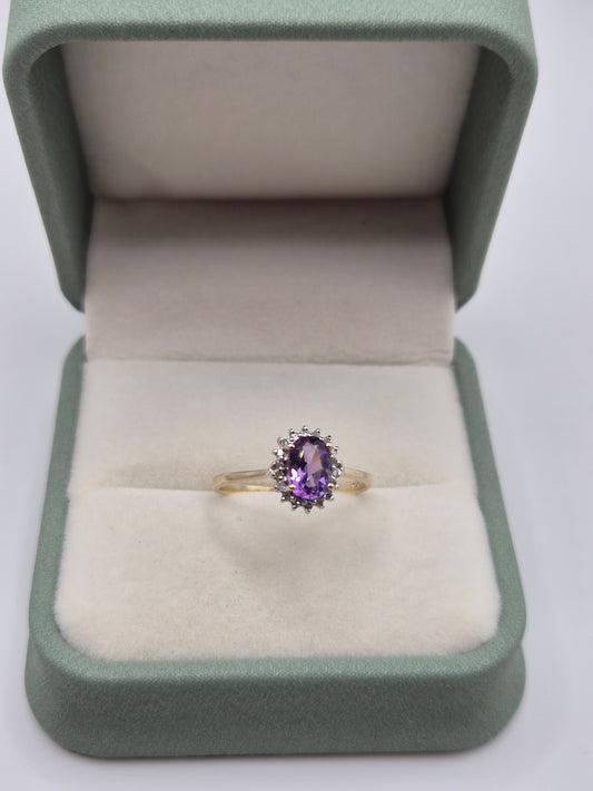 9ct gold amethyst and diamond ring