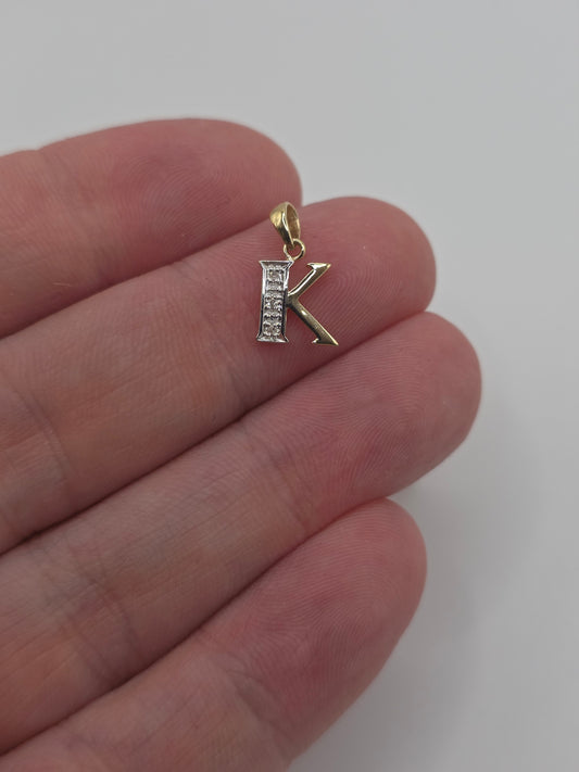 9ct gold diamond initial K pendant