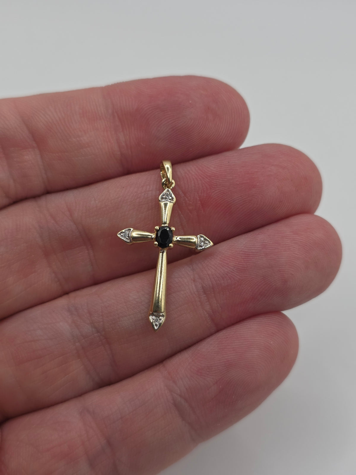 9ct gold sapphire and diamond cross pendant