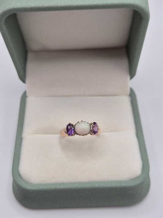 9ct rose gold amethyst and opal ring