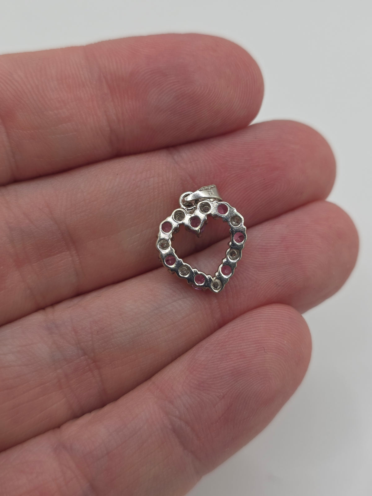 9ct white gold pink sapphire and diamond heart pendant