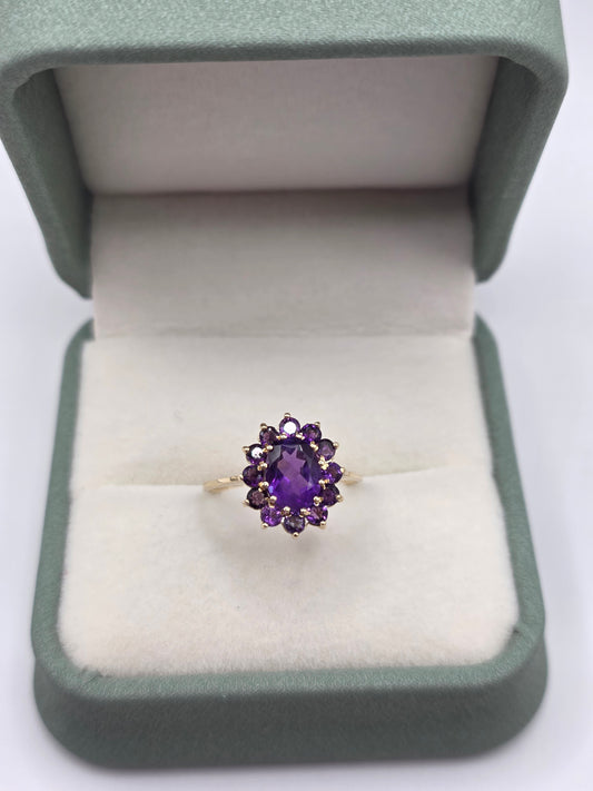 9ct gold amethyst cluster ring