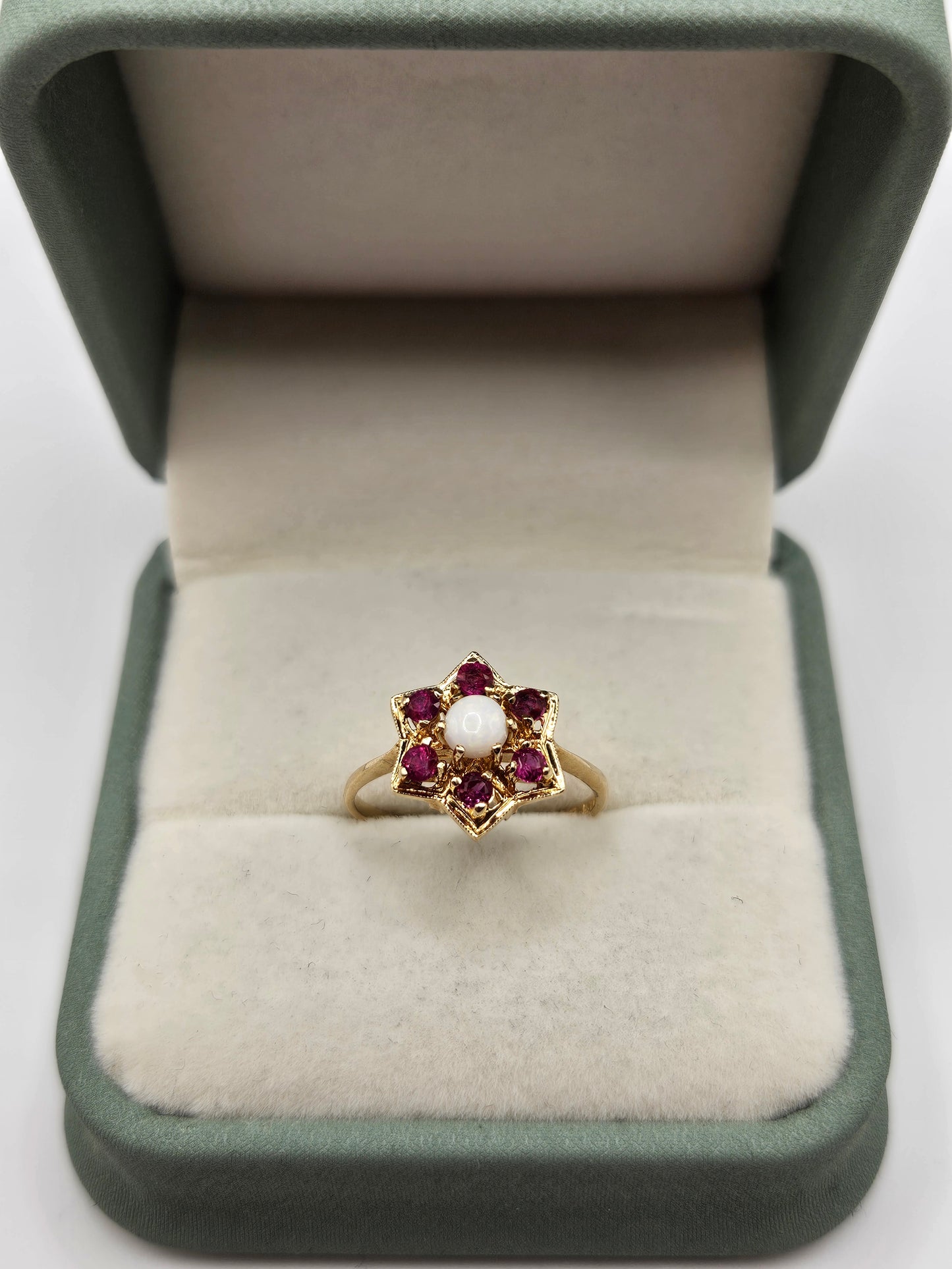 9ct gold opal and ruby ring