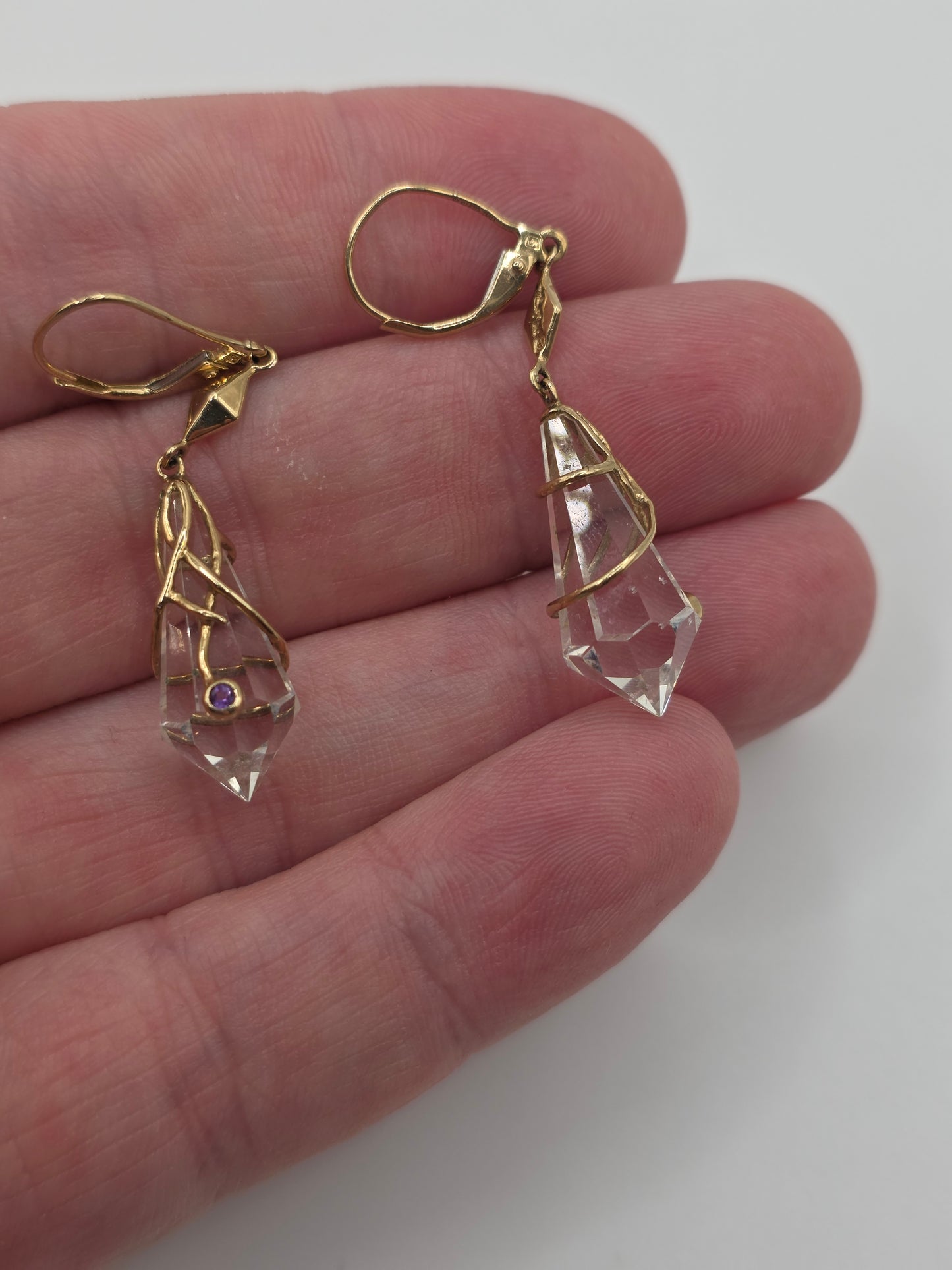 9ct gold rock crystal and amethyst earrings