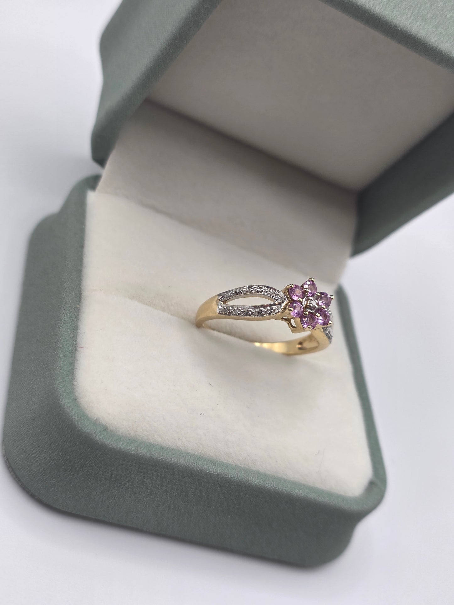 9ct gold pink topaz and diamond ring