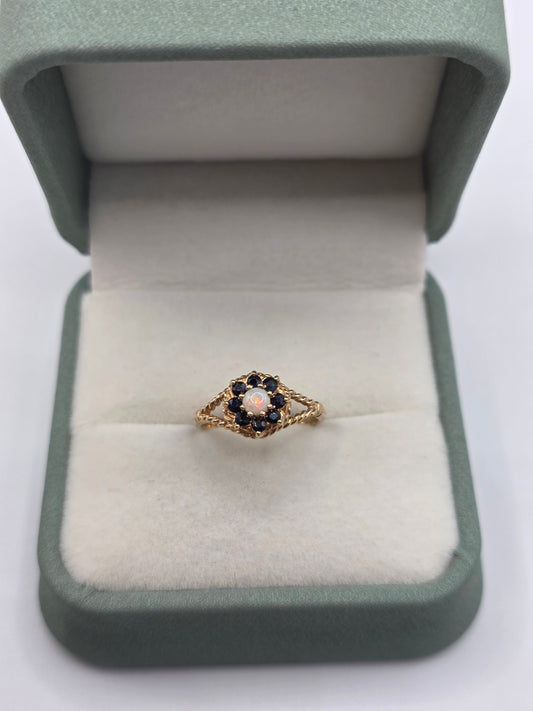 9ct gold opal and sapphire ring
