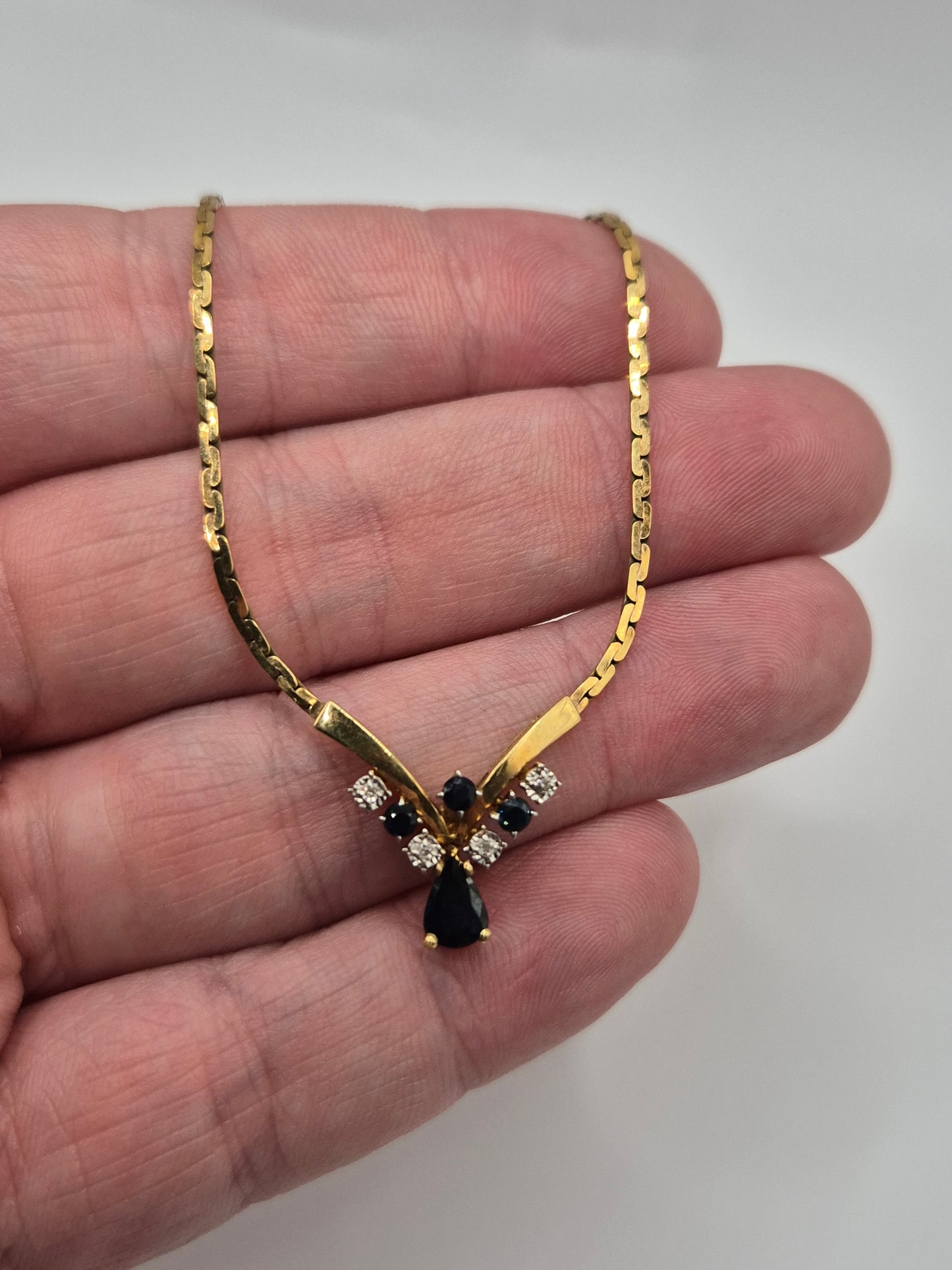 9ct gold sapphire and diamond snake link necklace