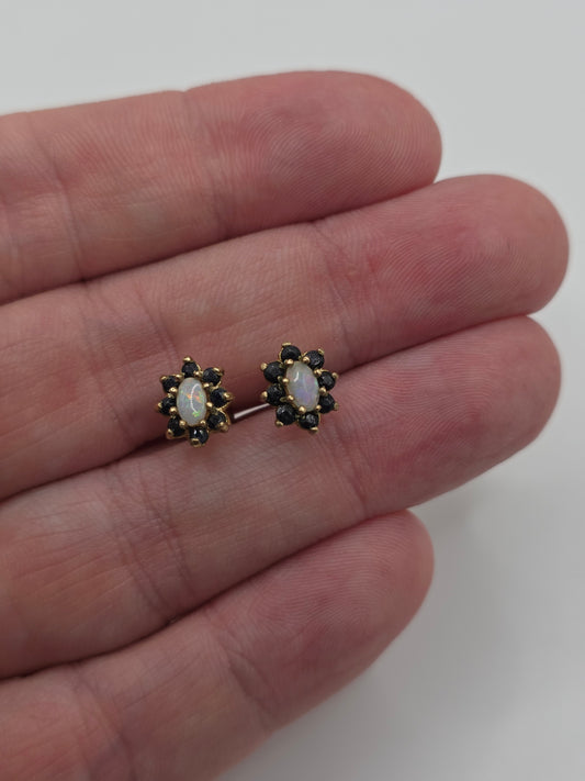 9ct gold opal and sapphire earrings