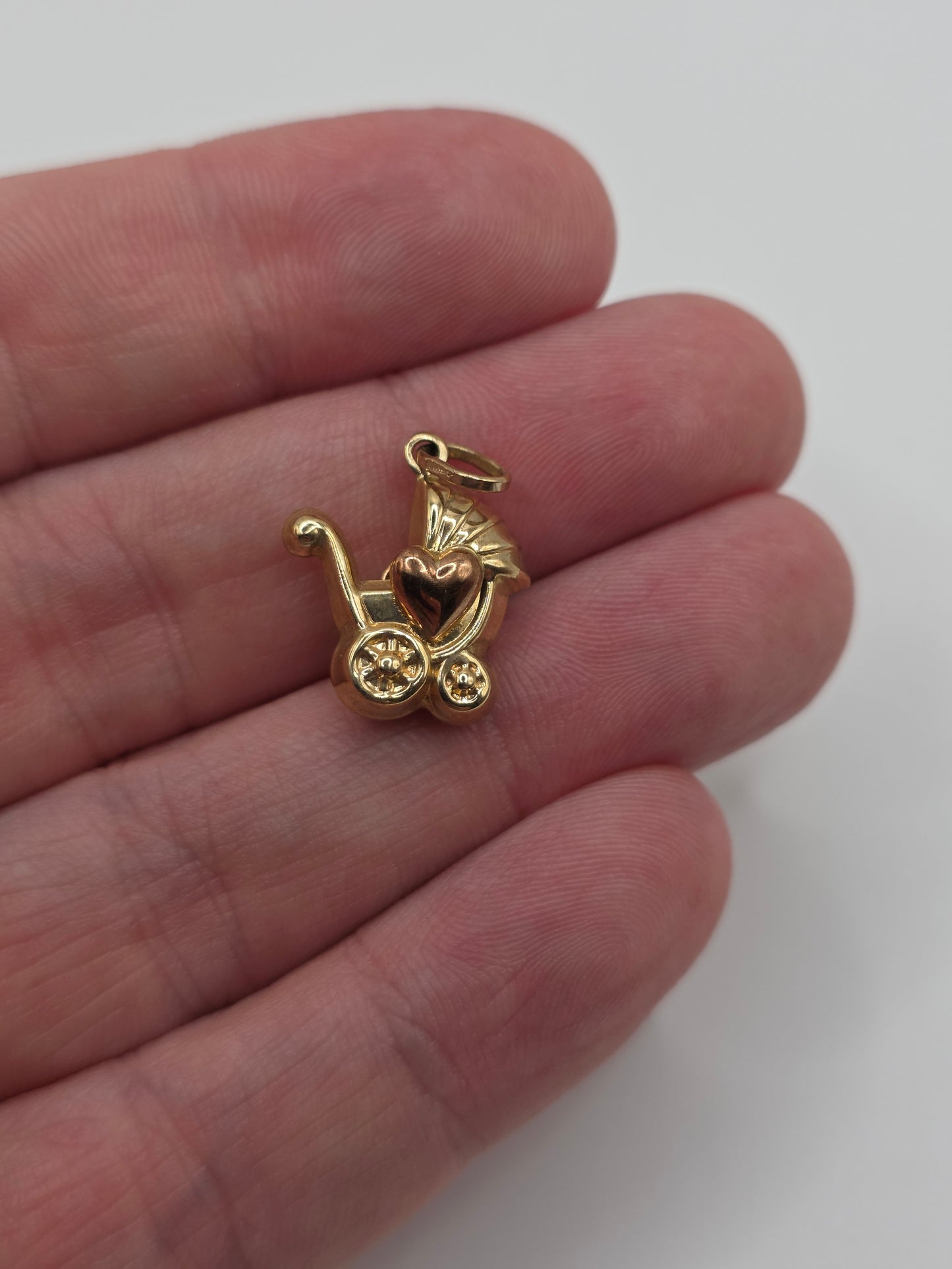 9ct two tone gold pram charm