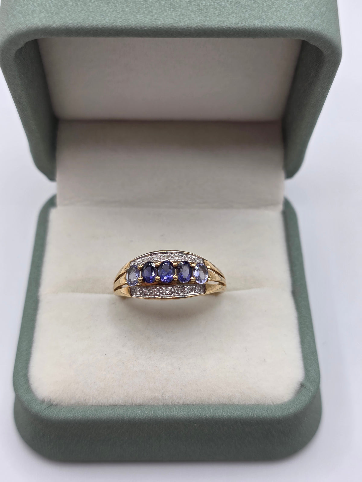 9ct gold iolite and diamond ring