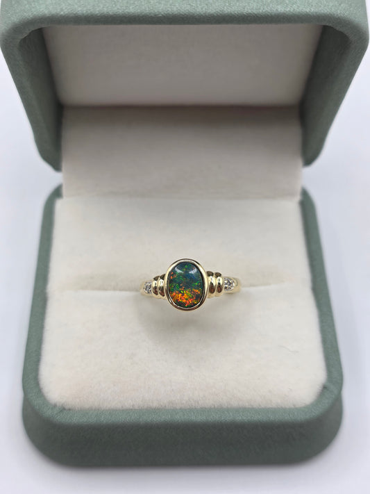 14ct gold opal doublet and diamond ring