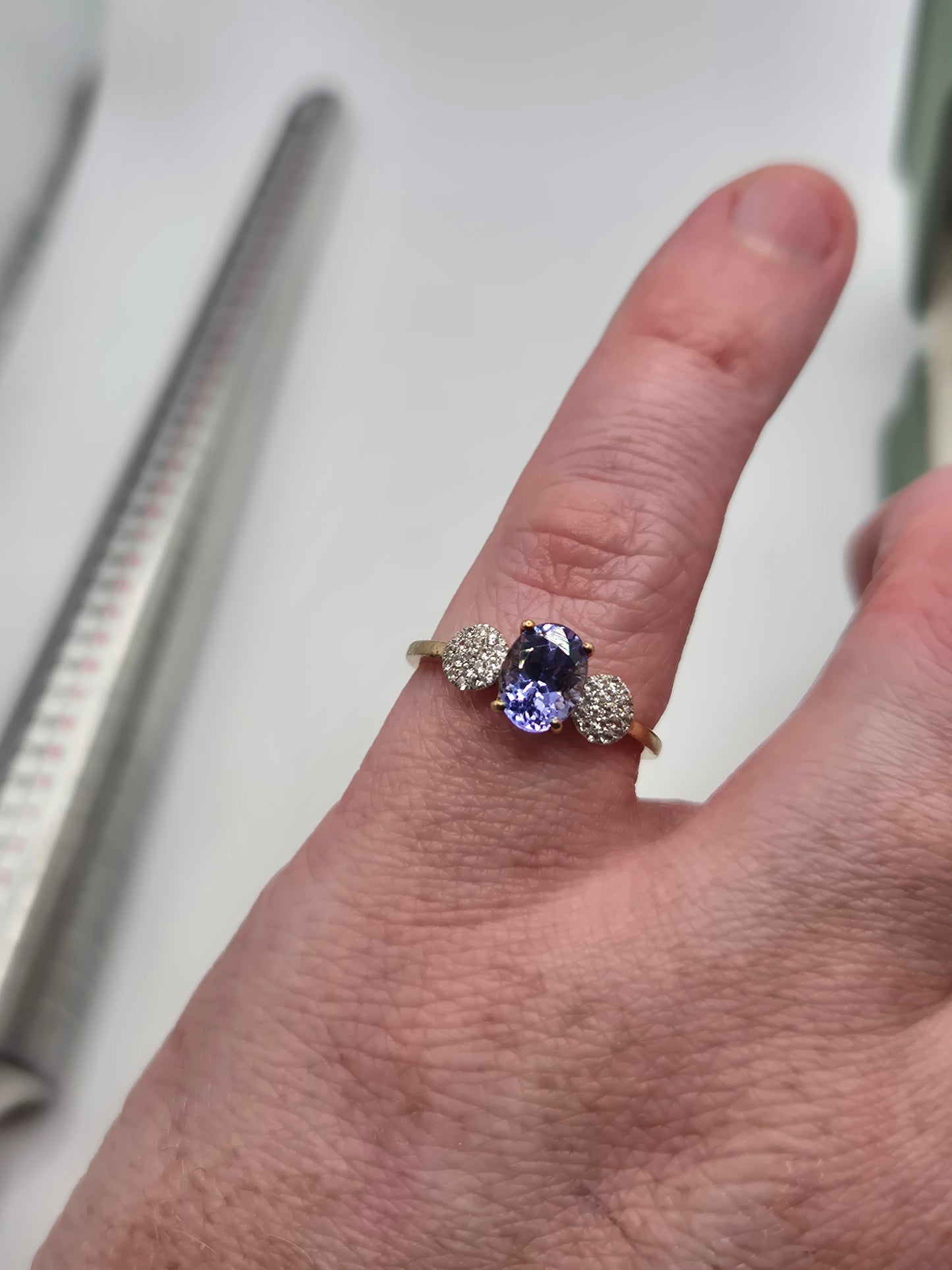 9ct gold tanzanite and white zircon ring