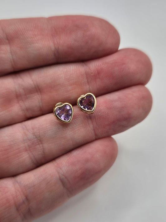 9ct gold amethyst heart earrings