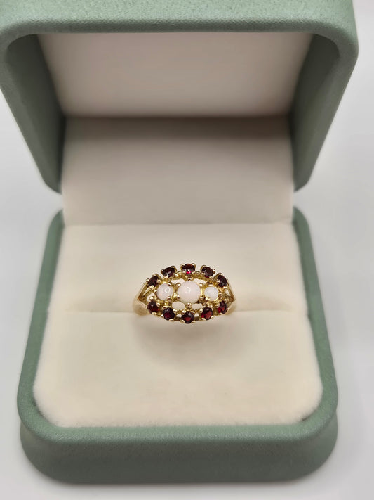 9ct gold opal and garnet ring