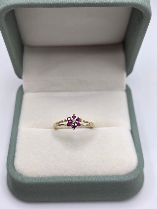 9ct gold ruby and diamond ring