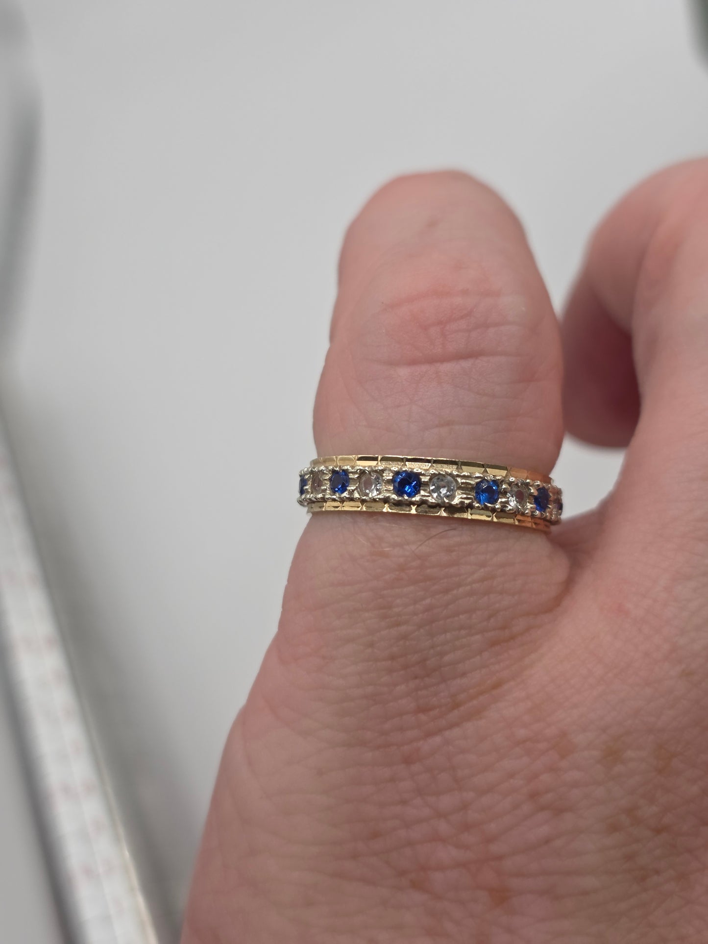 9ct gold synthetic sapphire and cz eternity ring