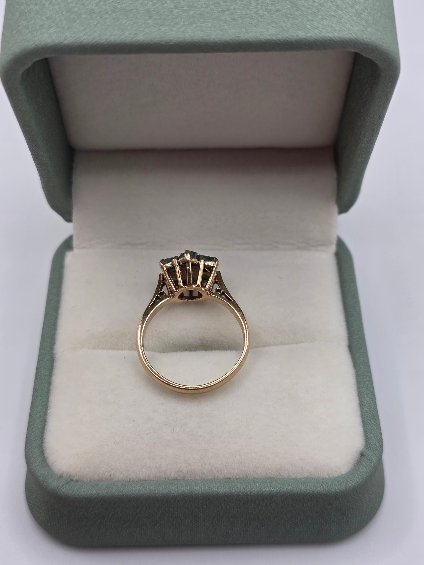 Heavy 9ct gold emerald and diamond ring