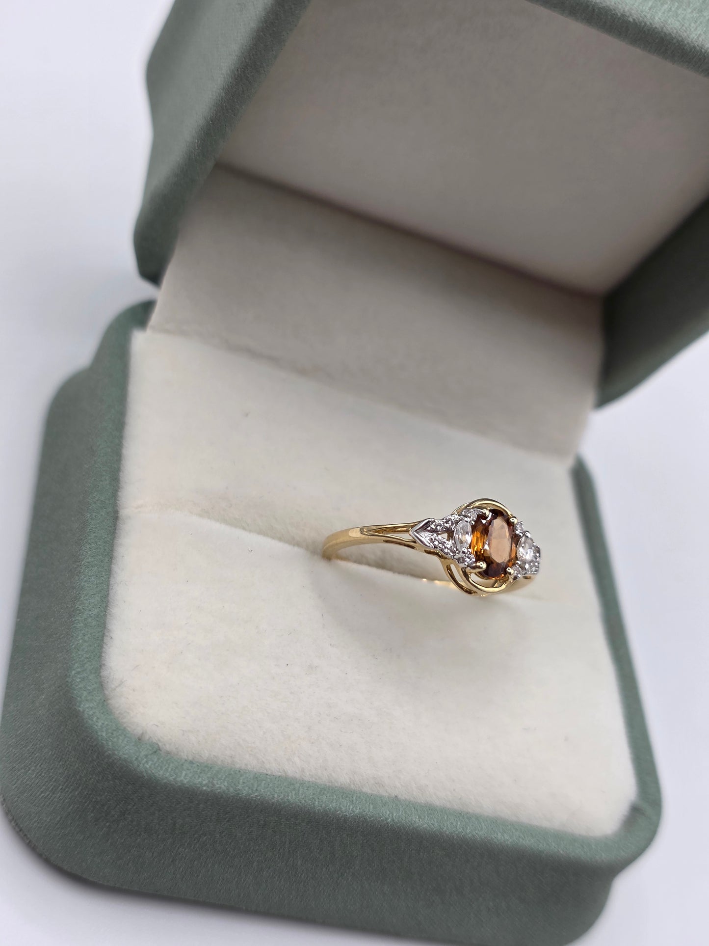 9ct gold orange topaz and zircon ring