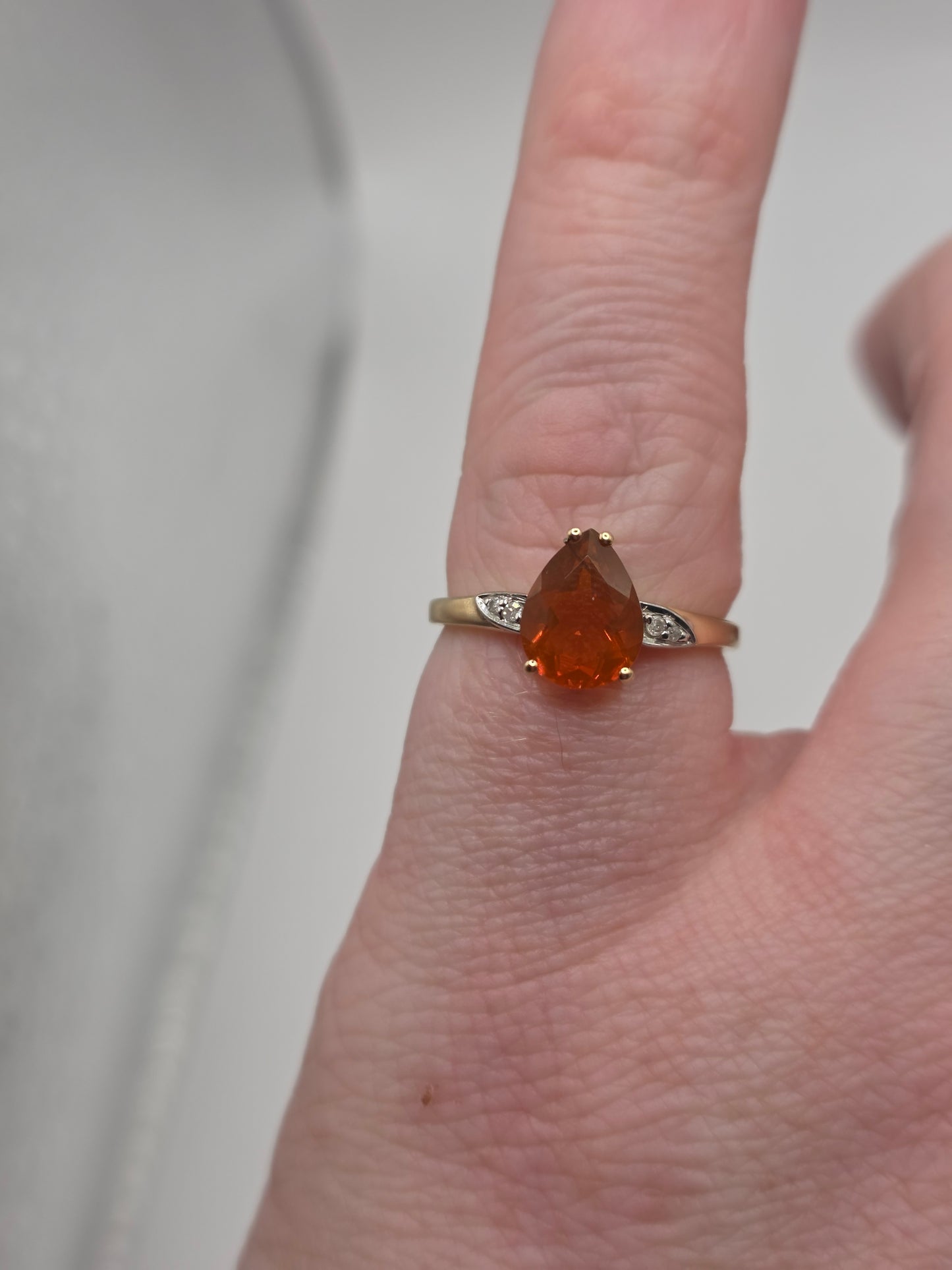 9ct gold fire opal and diamond ring