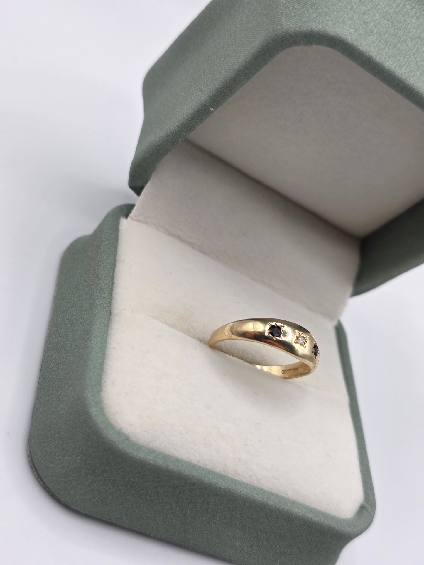 9ct gold sapphire and diamond gypsy ring