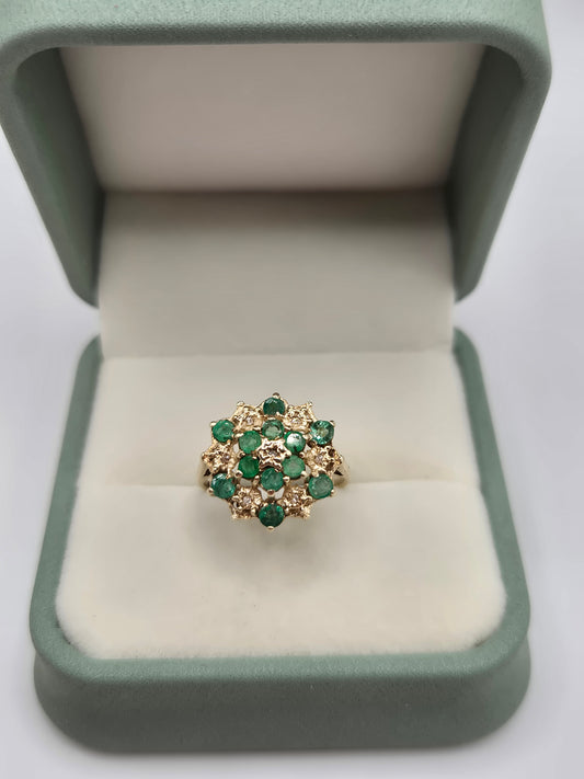 9ct gold emerald and diamond ring